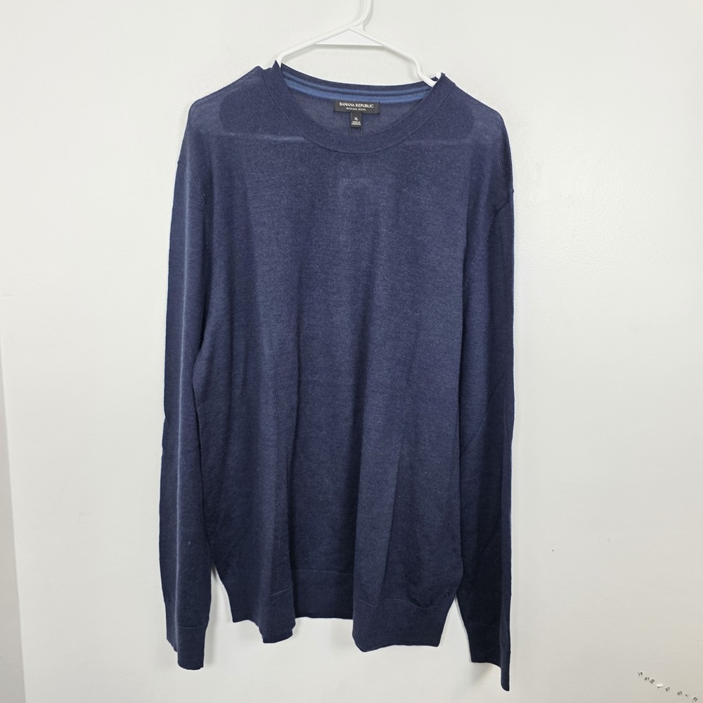Banana Republic Navy 100% Merino Wool Crewneck‎ Lightweight Sweater Size XL - Picture 4 of 7